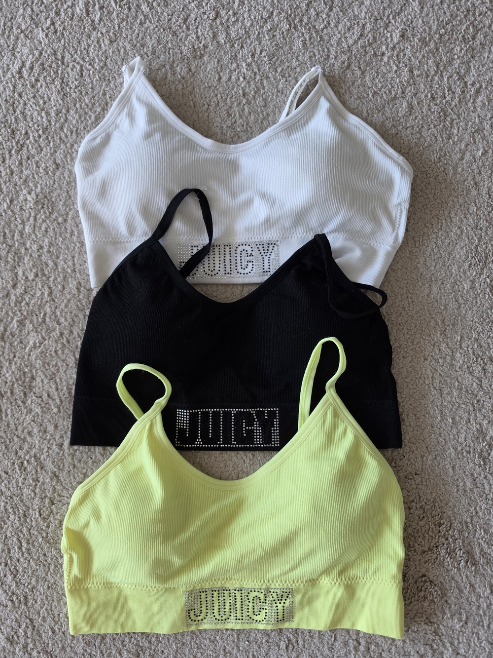 Juicy Couture Neon Yellow & Black Rhinestone Logo Bralette Set